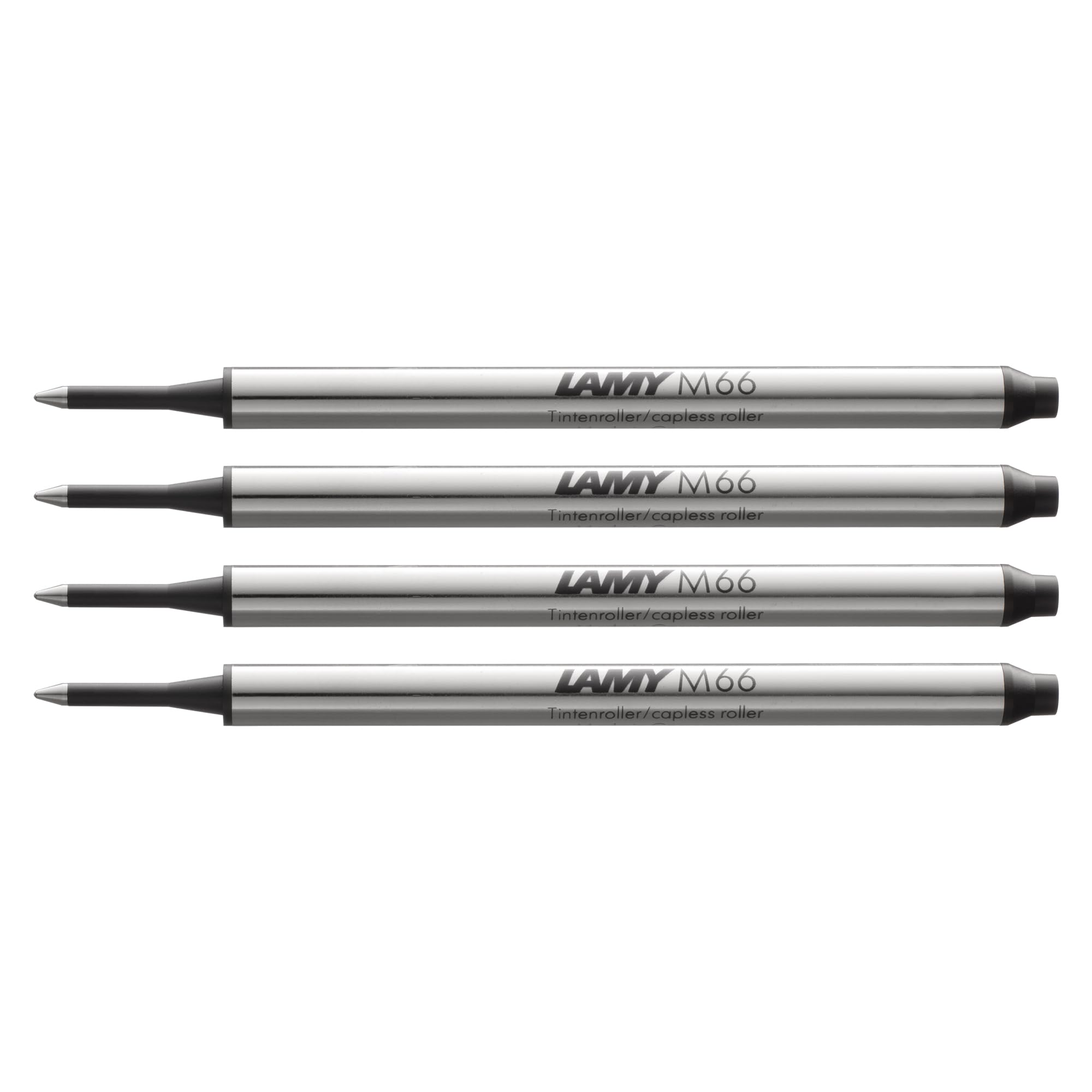 Lamy M66 4-pack metal rollerball refill with large capacity - Original replacement refill for all rollerball pens without cap - Document-proof - Broad line width in black ink