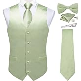 DiBanGu Suit Vest for Men Vest Set with Tie Bowtie Tie Clip Pocket Square Cufflinks 6Pcs Waistcoat