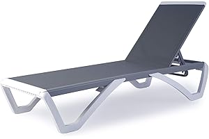 Kozyard Patio Chaise Lounge Chair - Full Flat Alumium & Resin Legs, Outdoor Reclining Adjustable Chair for Sunbathing, Patio, Beach, Lounge Without Table (Gray Textilene Without Table)