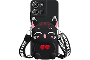 SGVAHY for Motorola Moto G 2026 Case, Cute Black Lucky Cat Coin Purse Fancy Phone Case for Women Girls with Crossbody Strap K