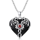 SOESON Viking Gothic Animals Necklace Sterling Silver Raven/Phoenix/Dragon/Axolotl/Spider/Bat Pendant Black Crystal Necklace Goth Jewelry Gifts for Father Men Women