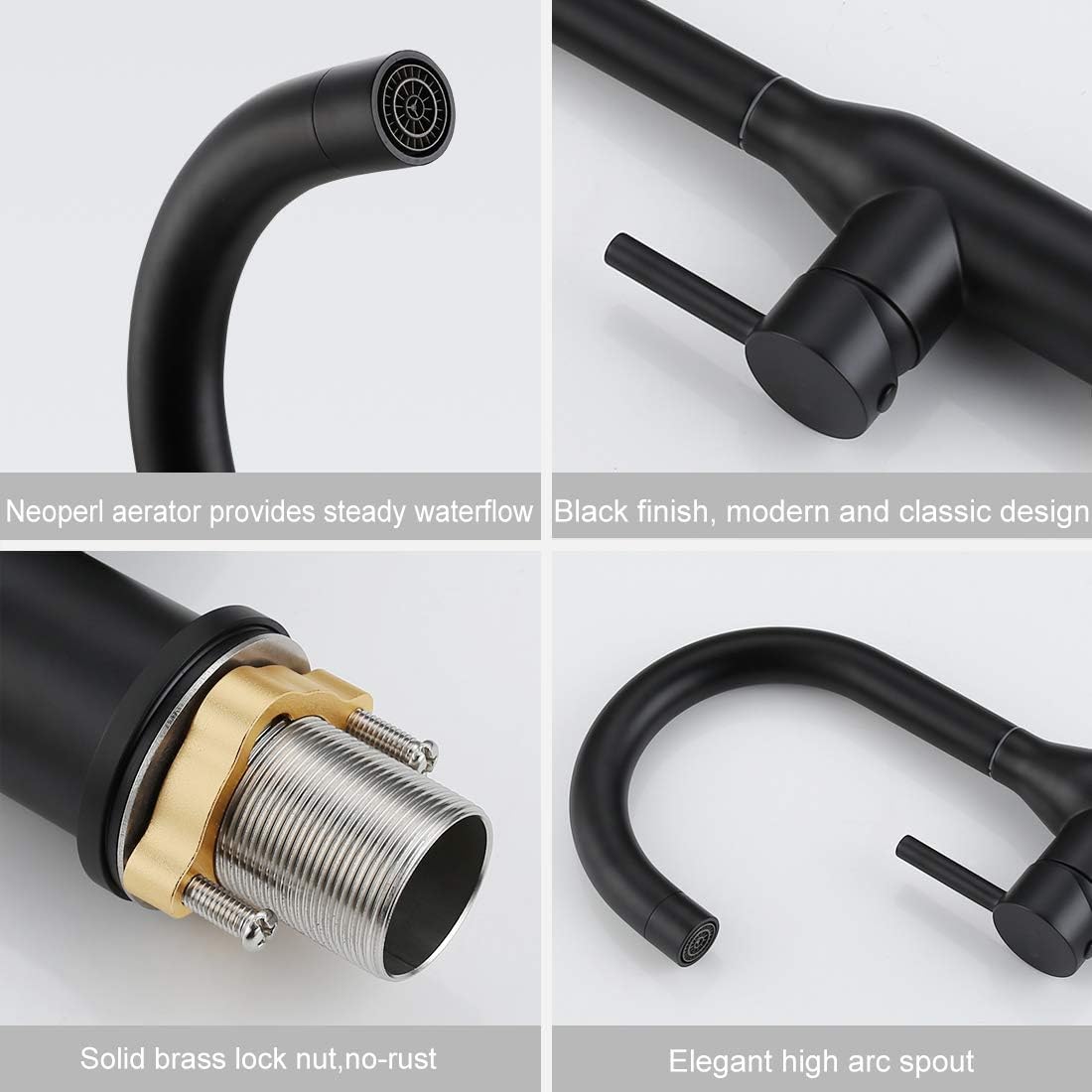WOWOW Bathroom Faucet Kitchen Faucet Stainless Steel Single Handle Faucet Black Commercial Faucet Sink Basin Faucet High Arc 1 Modern Faucets Bar Kitchen Bathroom Faucet Lead-Free Drip-Free - - 