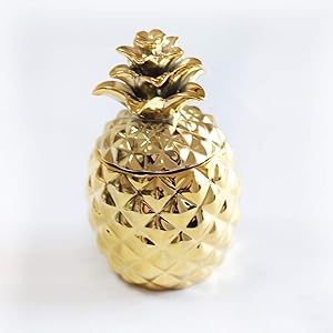 WONTHAI Surprise Pineapple Decorative Ceramic Jar, Candy Jars, Bedroom Decorative, Gift and Christmas Item Golden