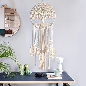 O-heart Boho Tree of Life Dream Catcher, Macrame Wall Hanging Dreamcatcher with Feather Leaf Big Woven Bohemian Dream Catchers for Wedding Party Favor Bedroom Nursery Gypsy Decor