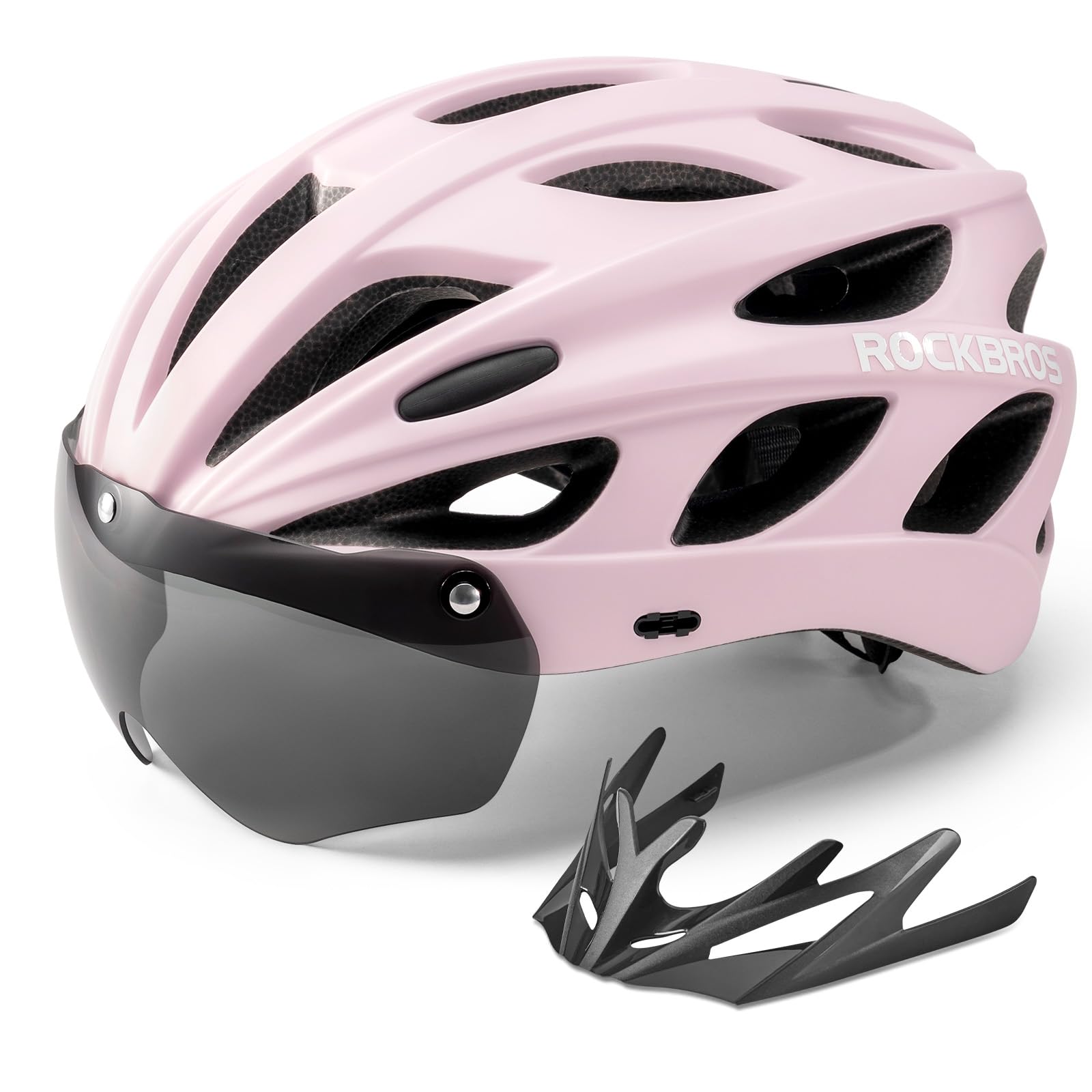 ROCKBROS Bike Helmet Adjustable Bicycle Helmet Lightweight with Detachable Magnetic Goggles Visor Adult MTB Road Bike Pink L