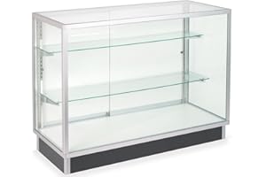 DISPLAYS2GO Free-Standing Glass Display Cabinet, Tempered Glass and Clear Coat Aluminum Frame, for Retail Use