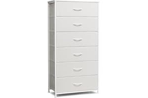 Crestlive Products Dresser for Bedroom with 6 Drawers, Tall Chest of Drawers, White Dressers Bedroom Furniture, Storage Organizer Unit with Bins for Closet, Hallway, Living Room, Entryway