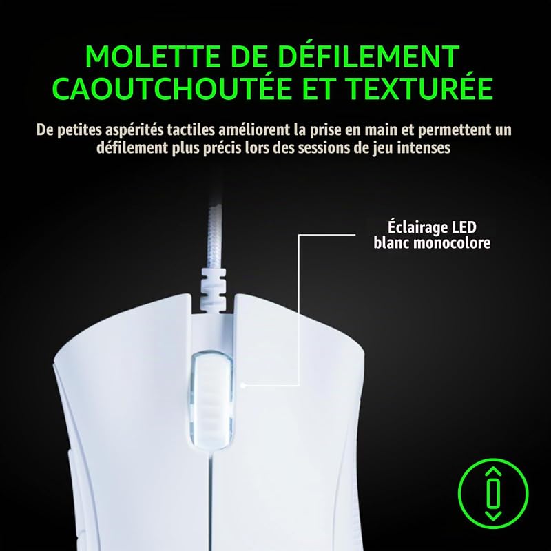 DeathAdder Essential (2021) - Souris Gaming Filaire avec Capteur Optique de 6400 DPI (Design Ergonomique, 5 Boutons Programmables, Jusqu'à 10M de Clics) Blanc