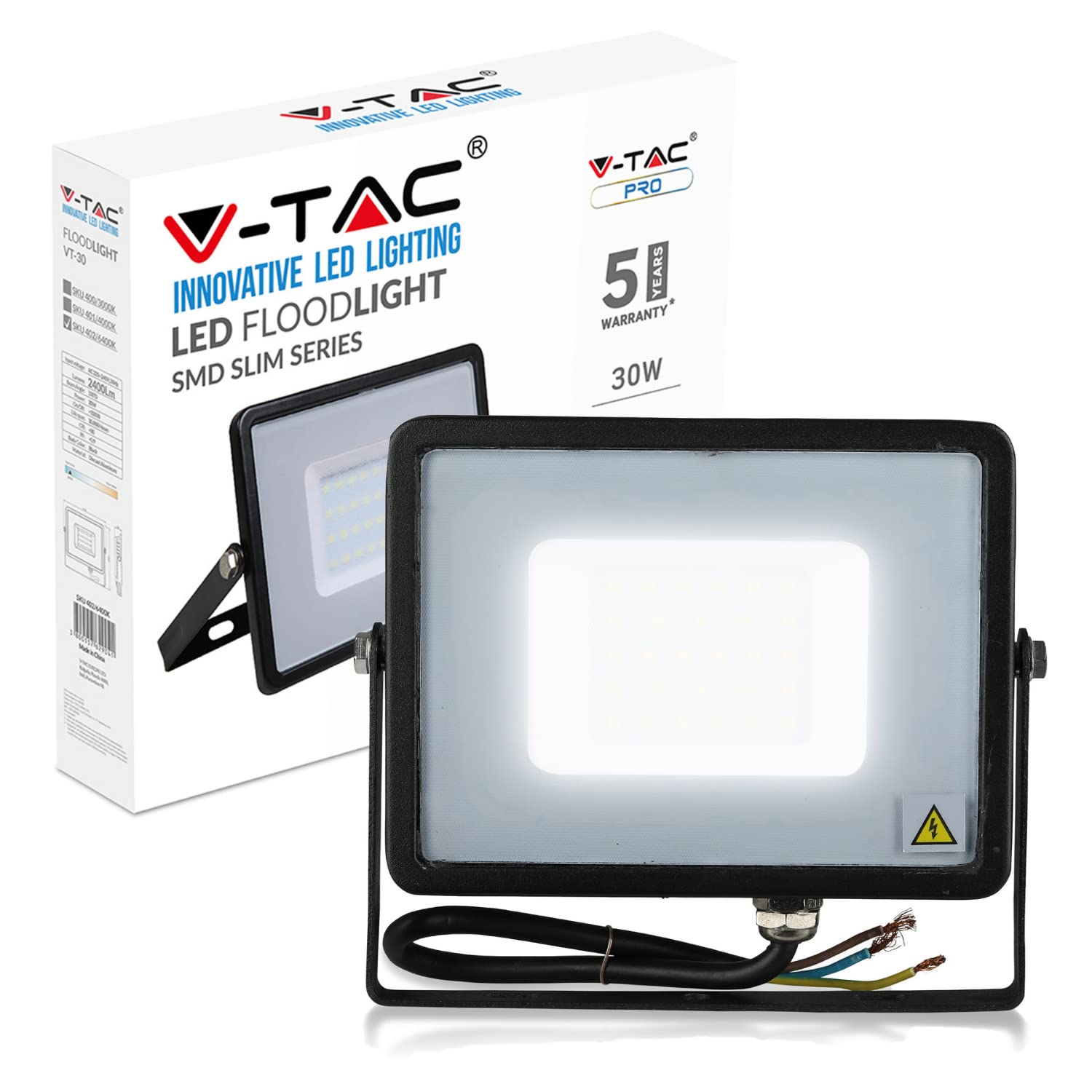 V-TAC Slim 30W Projector, LED Chip Samsung Cool Light 6400K Vt-30 402