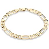 Miabella 18K Gold Plated 925 Sterling Silver Italian 7mm Solid Diamond-Cut Figaro Link Chain Bracelet for Men 925 Made in Italy