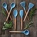 IQUONA Kitchen Utensil Set - 7 Piece Natural Acacia Wood Silicone Spatulas - Heat Resistant - Organic Wooden Handled Spatulas & Spoons - Nonstick Kitchen Tools & Gadgets - French Cooking Utensils