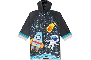 Puddle Play Kids Waterproof Rain Slicker – Unicorn, Rainbow & Space Hooded Raincoat with Snap Closure, Sizes 2-9