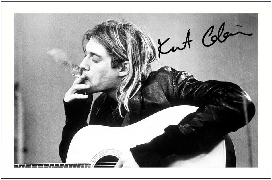 Photographs - Kurt Cobain Signed 12x8 Inch Photo Print Pre Printed Signature Nirvana Autograph Gift, Black and White, 12x8 Inches 304.8 mm x 203.2 mm