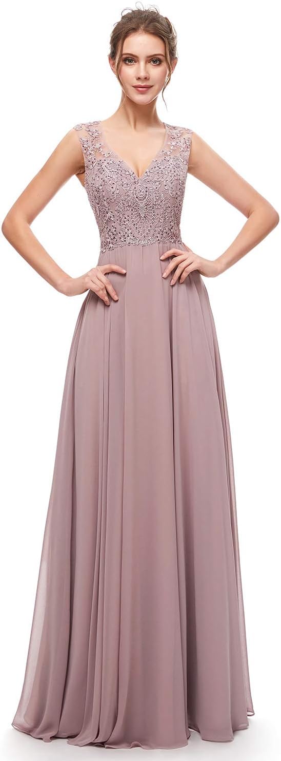 Clearbridal Women's Beaded Prom Dresses Long 2019 Evening A-line Chiffon Bridesmaid Gowns for Wedding