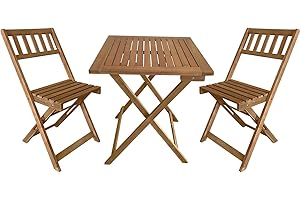 FDW 3-Piece Acacia Wood Folding Patio Bistro Set Outdoor Bistro Set Table and Chairs Set with 2 Chairs and Square Table for Pool Beach Backyard Balcony Porch Deck Garden Wooden Furniture, Natural