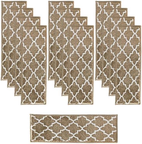 Sultansville Trellisville Collection Trellis Design Vibrant and Soft Stair Treads, Beige, Pack of 13