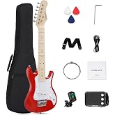 Umelody UST-70 30-Inch Kids Electric Guitar Kit, 5W Amp, Red | 30-inch lightweight guitar with maple fingerboard, 5W amp, gig bag, tuner, strap, picks, cable, and spare strings for kids