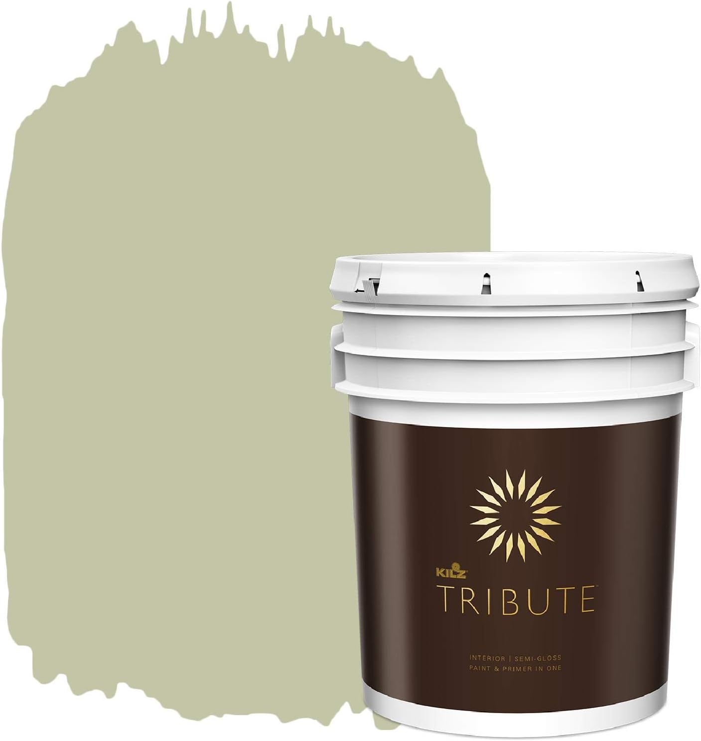 KILZ TRIBUTE Interior Semi-Gloss Paint and Primer in One, 5 Gallon, Subtle Celery (TB-74)