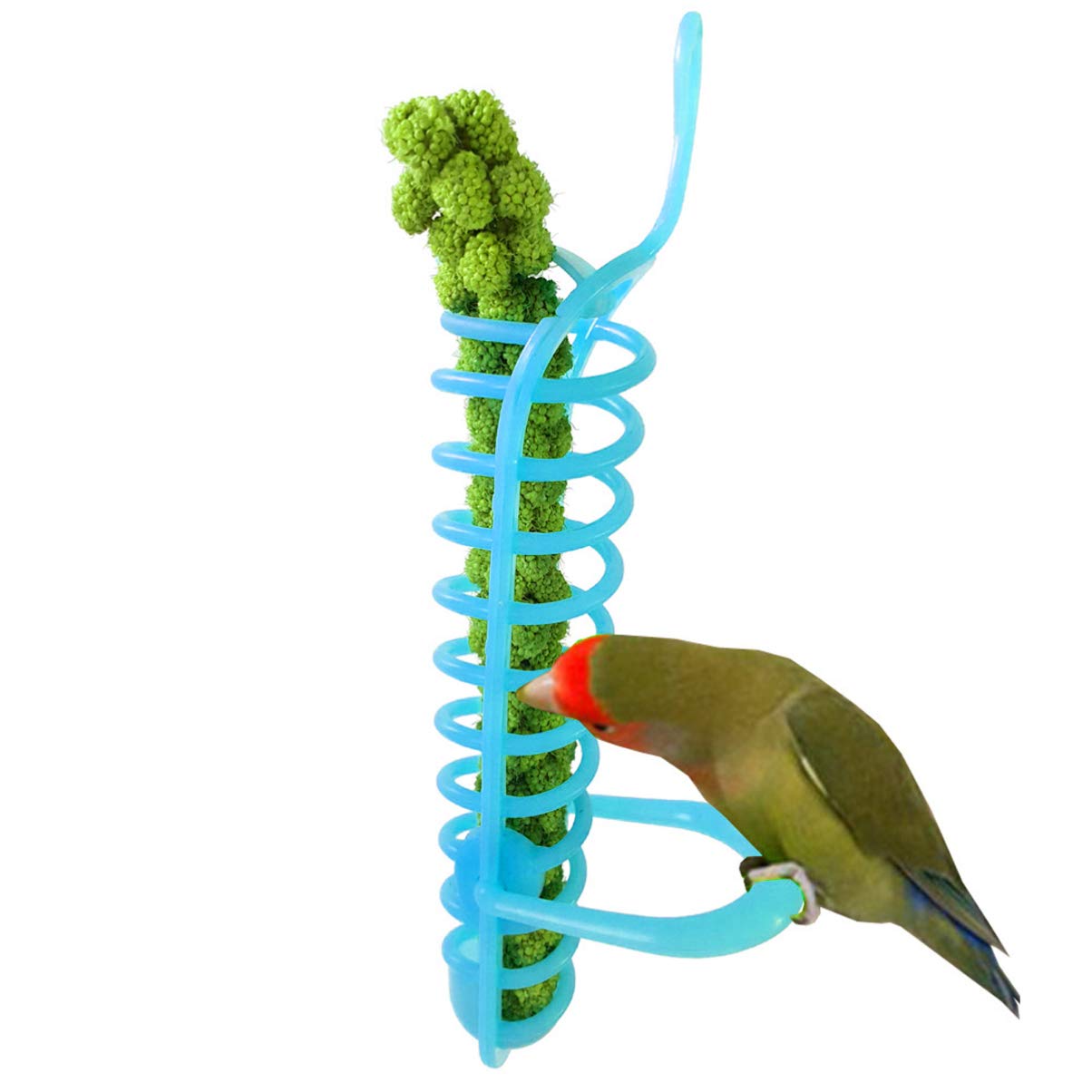 POPETPOP Parrots Feeder Basket - Bird Millet Holder Plastic Food Fruit Feeding Perch Stand Perch for Pet Bird Supplies Fruit Vegetable Millet Container