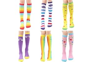 BABAHU Girls Knee High Long Socks for Child 6 Pairs Fun Animal Pattern Tall Crazy Cute Girls Gift Boot Funny Kids Socks