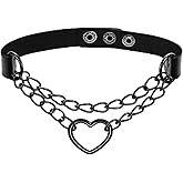 Aufordebatis Heart-Ring Leather Chain Necklace for Women, Soft PU Punk Rock Goth Chokers, Grunge Emo Y2K Cosplay Jewelry Accessories