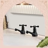 Wasserrhythm Victorian Basin Pillar Taps Pair Black Mono Cross Lever view 9