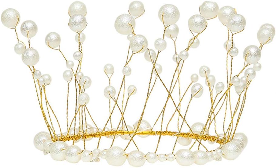 Crmresin Metal Pearl Princess Crown Cake Topper Shiny Artificial Pearls Headdress Wedding Cake Decor Birthday Topper Handmade