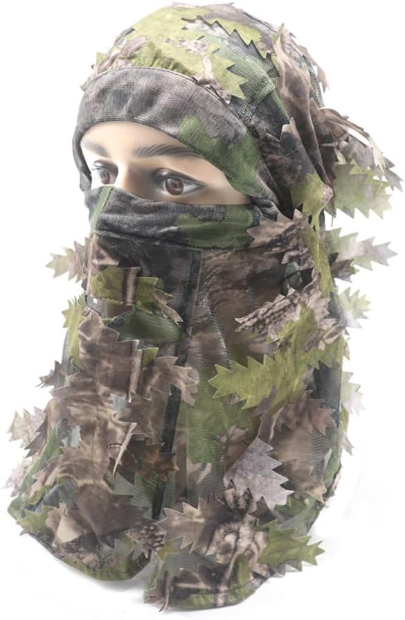 EAmber Ghillie Camouflage Leafy Hat 3D Full Face Mask Headwear Turkey Realtree Camo Hunter Hunting Accessories (Green Woodland Forest) : Sports & Outdoors