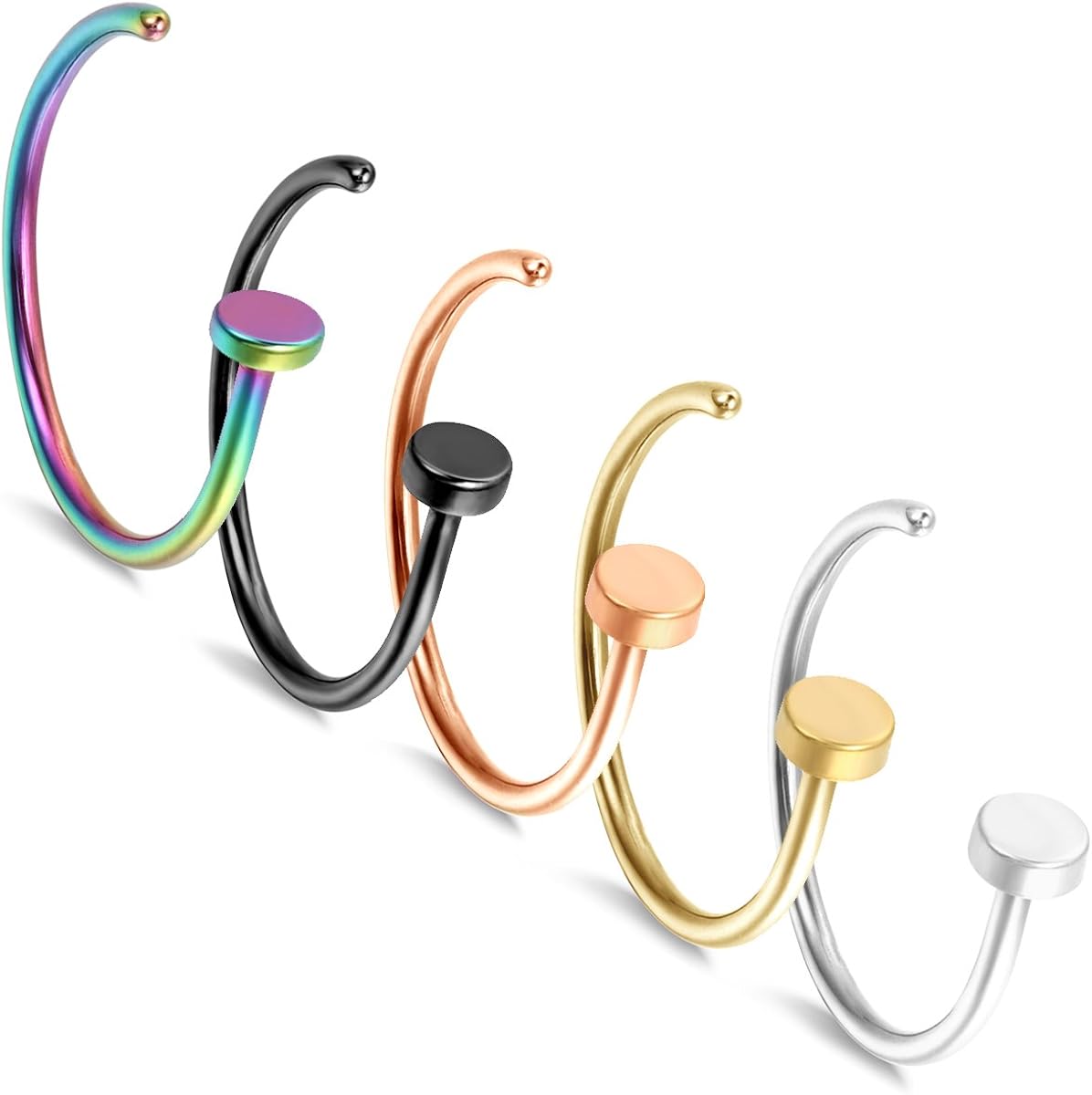 Aroncent 5 PCS Stainless Steel Body Jewelry Piercing Nose Ring Hoop, Black