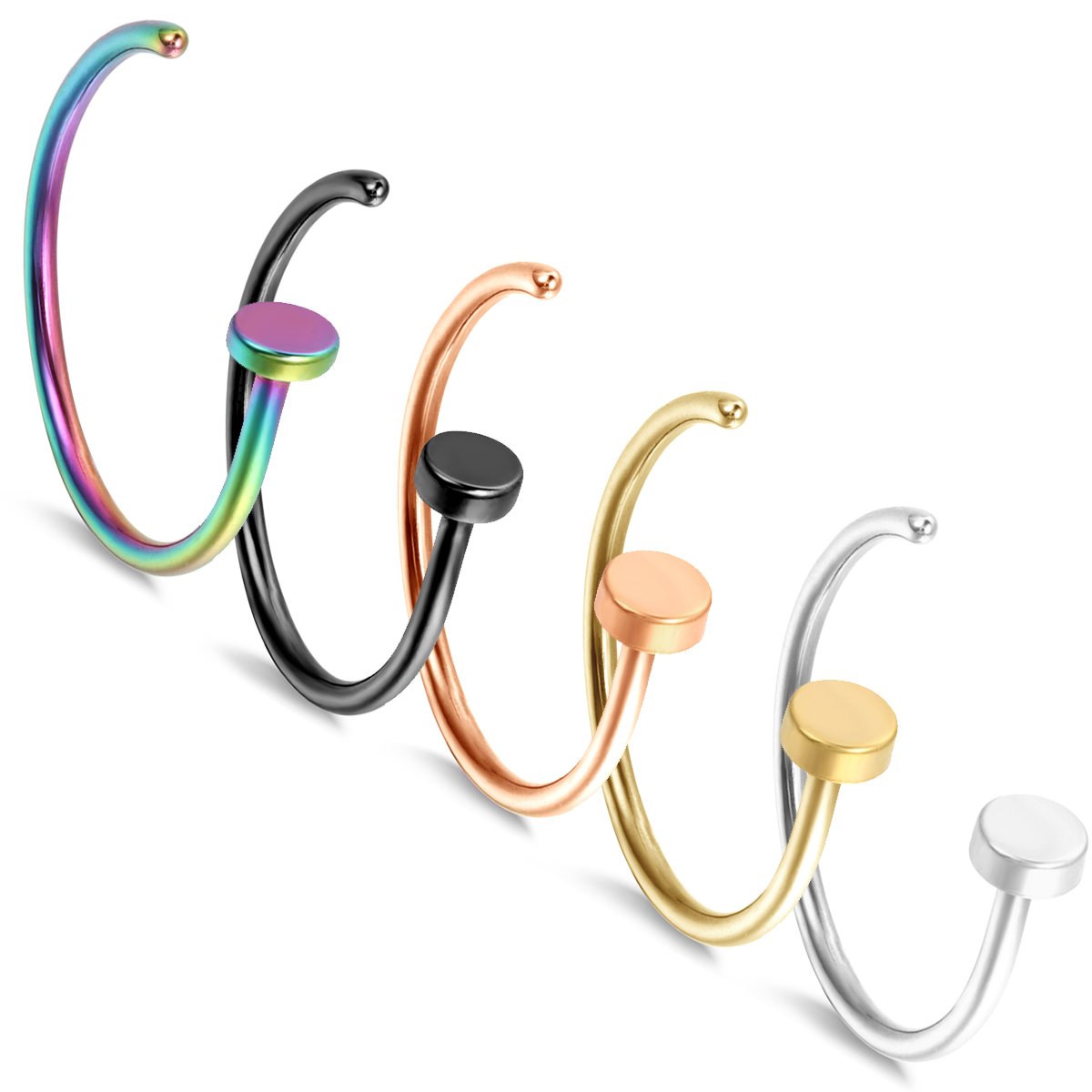 Aroncent 5 PCS Stainless Steel Body Jewelry Piercing Nose Ring Hoop