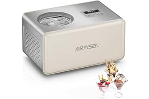 AIRMSEN 2.1-Quart Ice Cream Maker Machine with Built-in Compressor, No Pre-Freezing Required, Fully Automatic Frozen Treats Maker with LED Display & Timer, 72-Minute Cooling Function, Stainless Steel