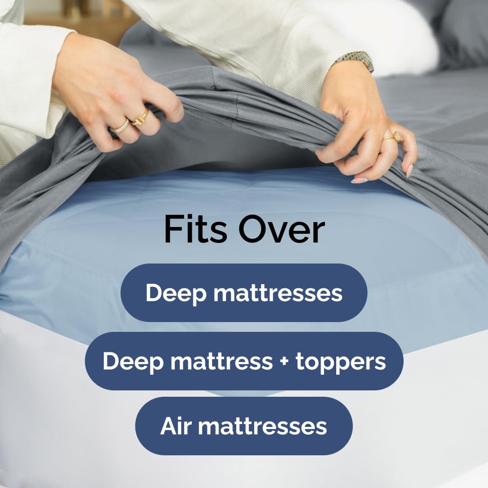 Extra Deep King Sheet Set - 6 Piece Breathable & Cooling Sheets - Hotel Luxury Bed Sheets Set - Easy & Secure Fit - Soft, Wrinkle Free & Comfy Sheets Set - Steel Blue Sheet Set with Extra Deep Pockets