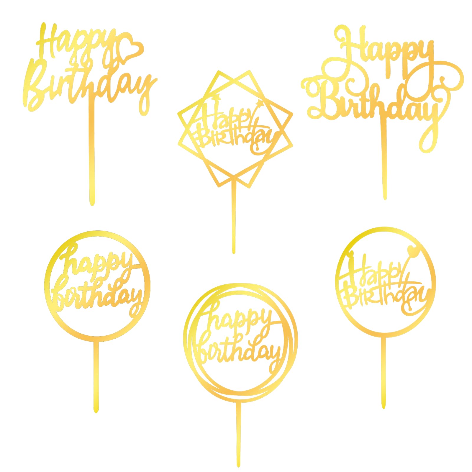 Photo 1 of 18PCS Happy Birthday Cake Topper Acrylic Gold Birthday Cupcake Toppers Happy Birth Cake Toppers Double-Sided Glitter of Birthdays Cakes Topper for Birthdays Event Party Supplies