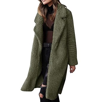 Damen Mantel Revers Faux Wolle Für Lose Langarm Jacke Outwear Einfarbig Offene Cardigan Winterjacke Frauen Mode Lang Teddy-Fl