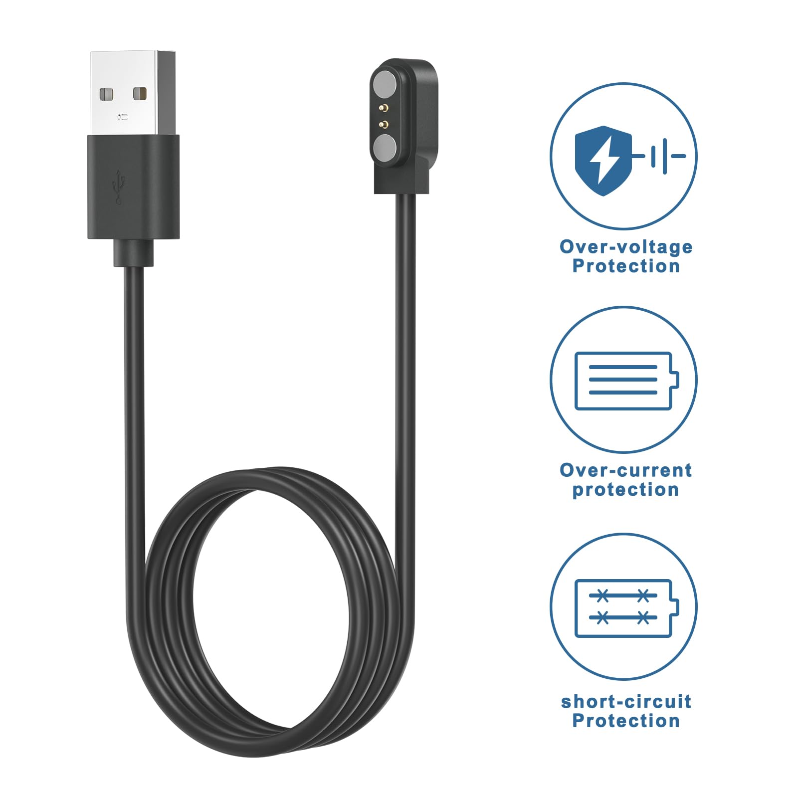 Zoye Smart Watch Charger Cable compatible with AEAC, Fitpolo, GRV, Letscom, Letsfit, Lifebee, Teminic e, Tensky, VeryFit, VeryFitPro, Willful, Woneligo, Yamamy, ID205L, ID208BT, IDW13 etc.(1)