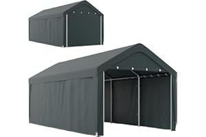 Outsunny Carport, 10 x 20 ft Portable Garage with 2 Roll-Up Doors, Metal Carport Shelter Tent with Removable Sidewalls for Ca