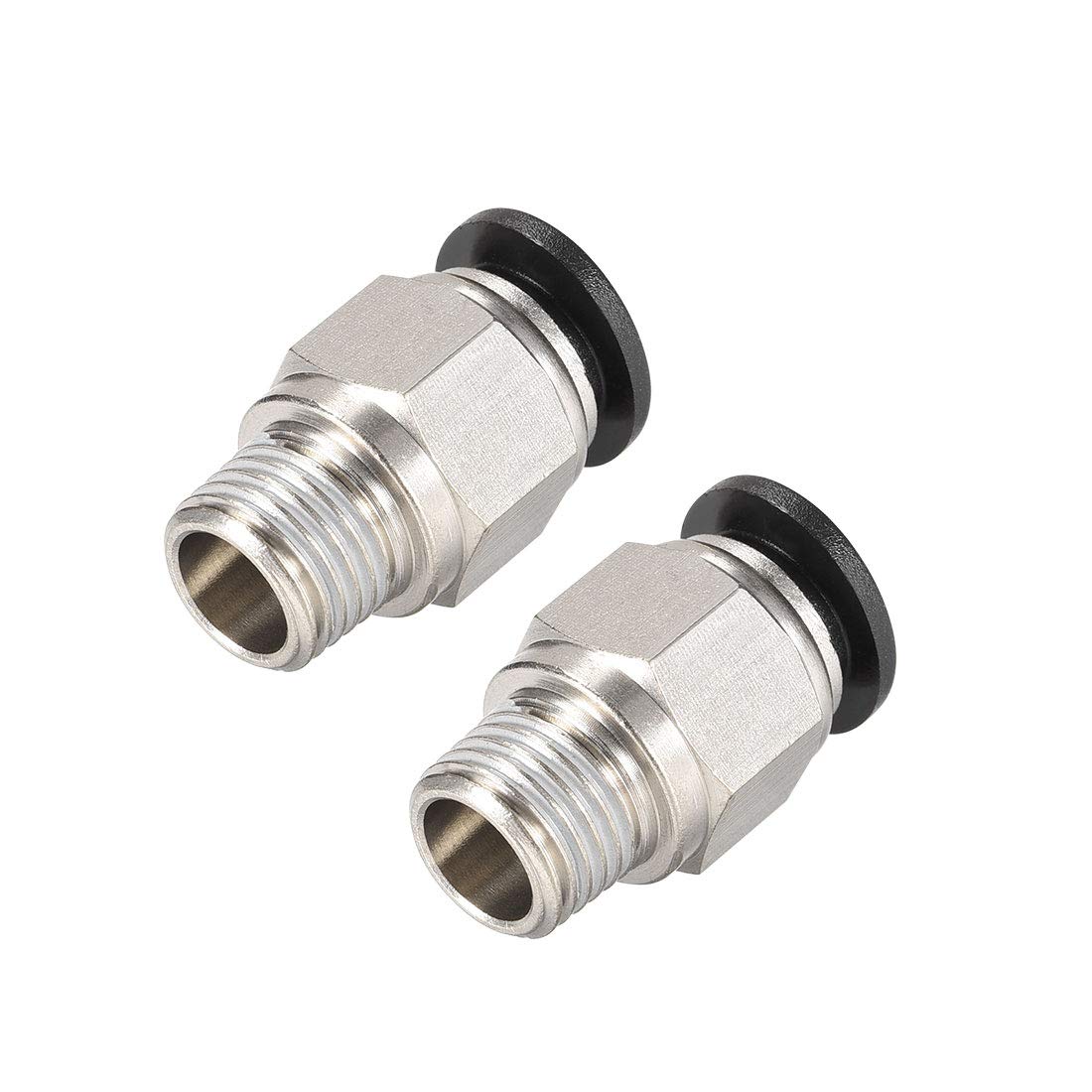 sourcing map Straight Pneumatic Push to Quick Connect Fittings 1/4 Inch NPT Male X 10mm Tube OD Silver Tone 2pcs
