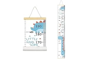 MinoMia Kids Growth Chart, Wood Frame Fabric Canvas Height Measurement Ruler from Baby to Adult for Child's Room Decoration 7.9 x 79in (7.9 x 79in, Blue Dinosaur)