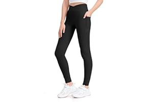 KEREDA Girls Athletic Leggings V Cross Yoga Pants Teen Girls with Pocket for Workout,Gym,Running,Dance