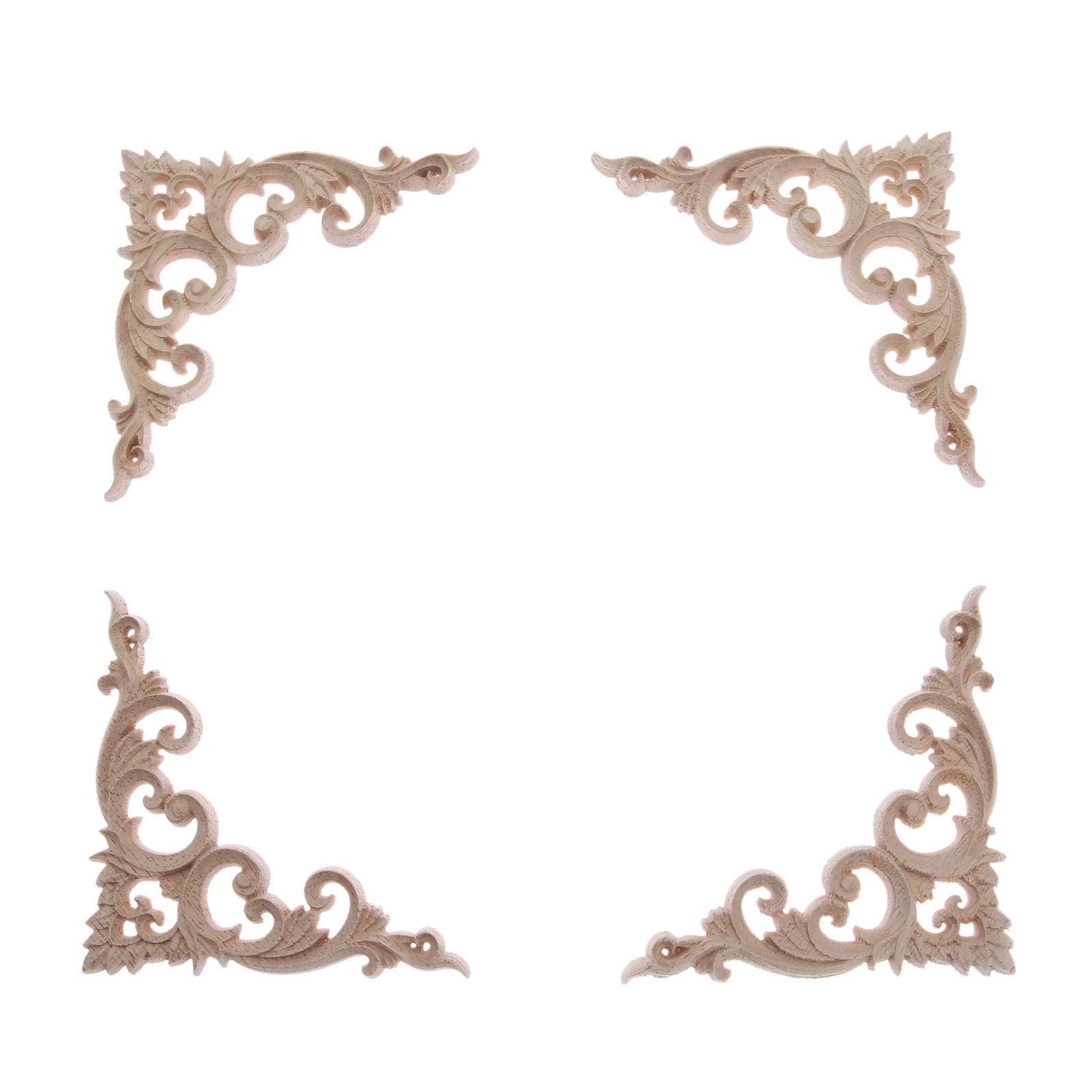 4Pcs 10cm Wood Hand-Carved Unpainted Sharp Corner Onlay Applique Unique Style Furniture Frame Decor