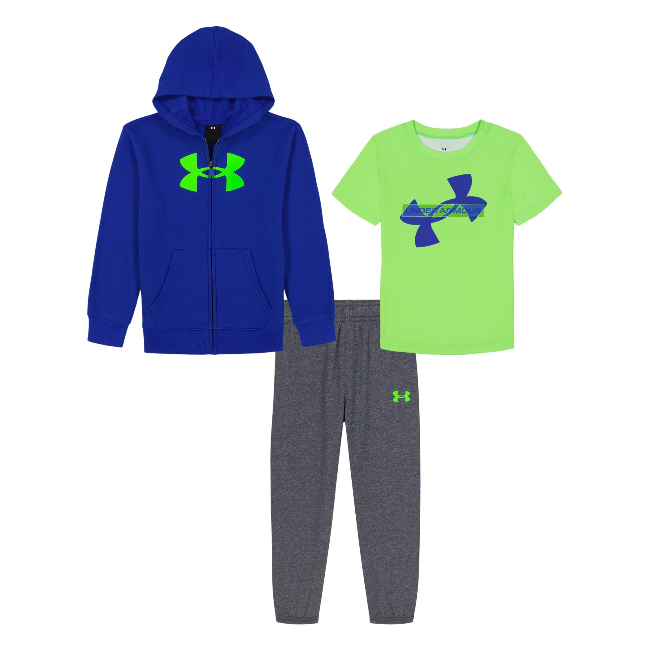 Under Armour Baby Boys’ 3-piece Fleece Set, Full Zip Hoodie Sweatshirt, Jogger Pants, and Short Sleeve T-Shirt, Royal Rival, 18M