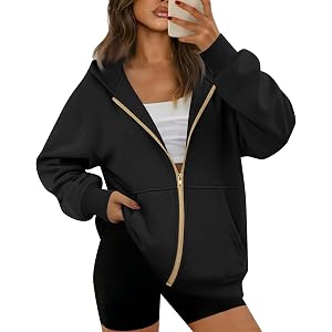 Oversized Hoodies for Women Zip Up Fleece Preppy Cute Hooded Sweatshirt | Cuff Ribbed Knit, Graduation Festive, Thermal Thin