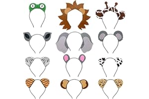 CIYVOLYEEN 12pcs Jungle Animal Safari Headbands with Animal Hair Hoops - Photo Booth Props, Party Favors and Decorations for Kids and Adults