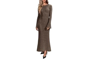 Yousify Womens Bell Long Sleeve Maxi Dress Casual Crewneck Knit Slim Fit Flowy Sweater Dresses