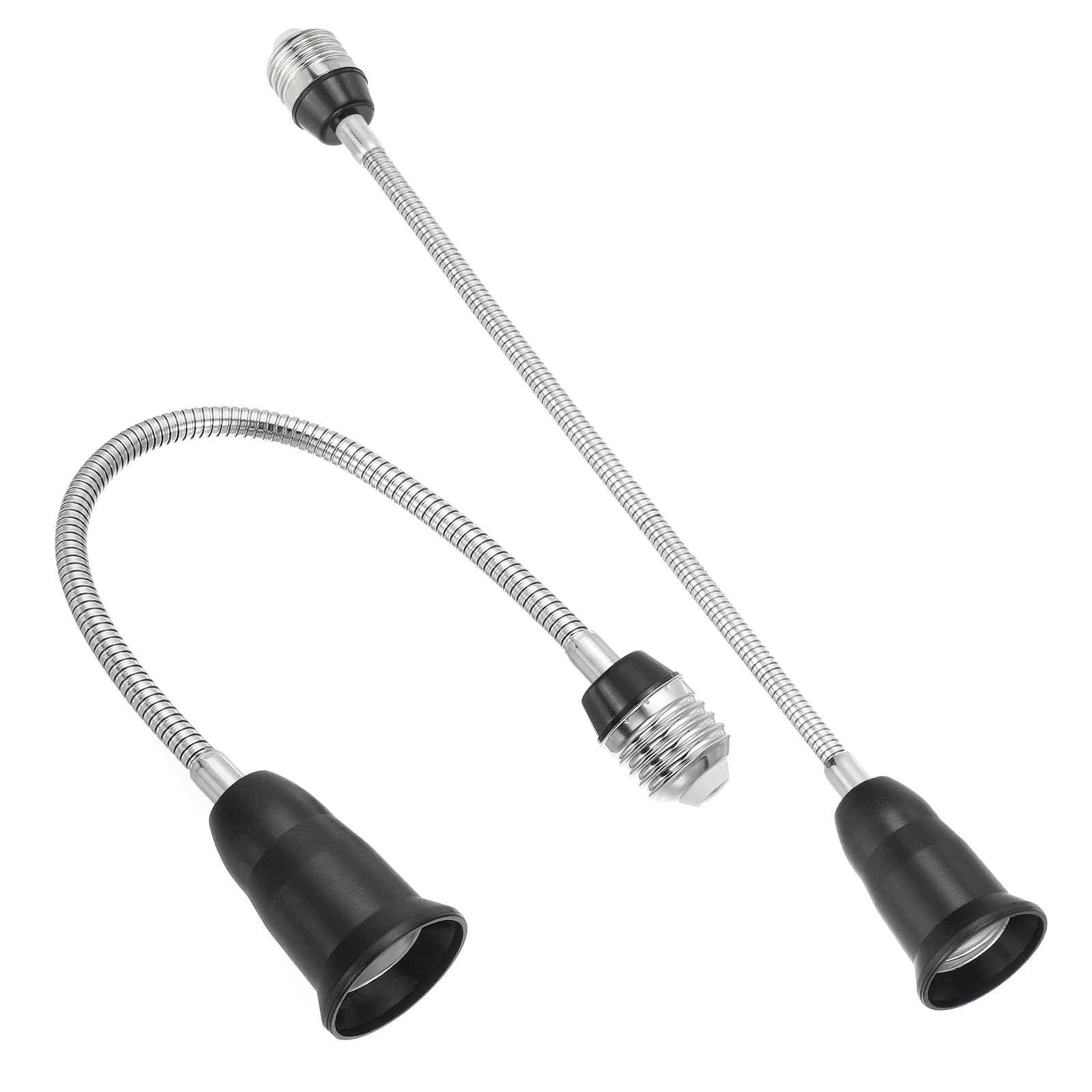 PATIKIL 15.7 Inch E26/E27 Light Socket Extender, 2 Pcs Flexible Bulb Socket Extension Adjustable Bulb Extender Adapter for Medium Screw Base Home Lamps, Black