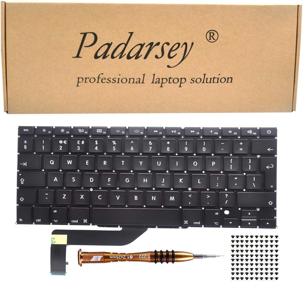 New Replacement UK Layout Keyboard Compatible For Macbook Pro 15" A1398 2013 2014 2015 Retina W/Screws With 80pcs screws + Screwdriver