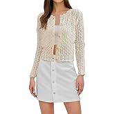 GORGLITTER Women's Button Up Cropped Cardigan Fall Sweaters Lightweight Open Front Cute Long Sleeve Crochet Knit Tops