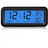 Timloon Car Dashboard Clock with Automatic Backlight at Night(Green &amp; Blue), Temperature and Humidity Monitor, 12/24 Hour Format Time, Calendar, Solar Power and Type C Cable Charging for Car Truck