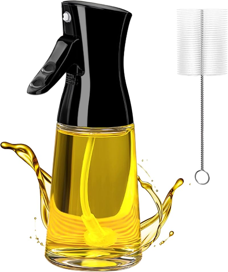 PLACHIDAY Olive Oil Sprayer 180ML Glass Bottle with Brush - Black