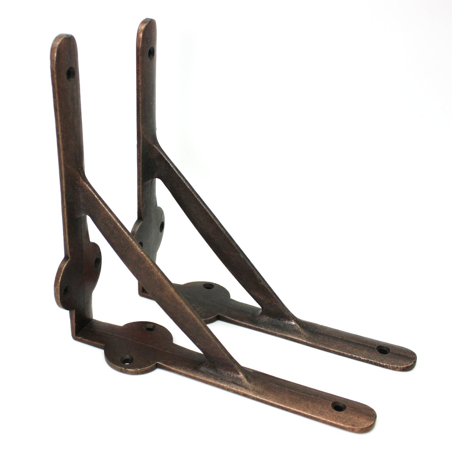 Oakcrafts - Pair of Gallows Shelf Brackets Antique Cast Iron with a Copper Finish (8.25" x 8.25" / 210mm x 210mm)